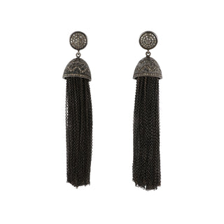 Estate Sterling Silver Chain Fringe Pave Earrings