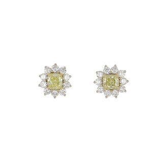 18K Fancy Yellow Diamond Halo Earrings