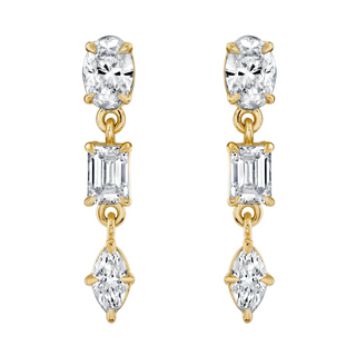 Michael M 18K Gold Diamond Montage Three Stone Drop Earrings