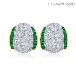 Oscar Heyman Two-Tone Diamond & Calibre Emerald Clip Earrings