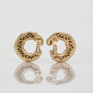 Estate Cartier 18K Gold Fluted Loop Earrings with Diamonds