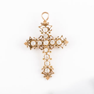 Victorian Old Mine-Cut Diamond Cross Pin/Pendant