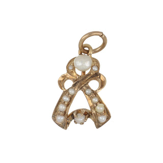 Victorian 14K Gold Pearl Ribbon Charm