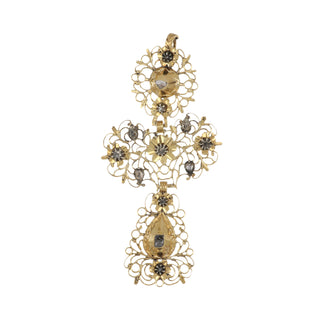 Antique Louis XVI Two-Tone Diamond Filigree Cross Pendant