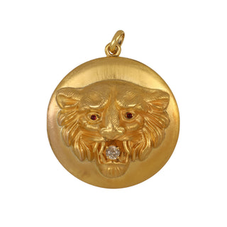 Vintage 1970s 14K Lion Locket with Rubies