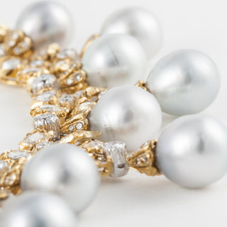 Vintage Buccellati 18K Two-Tone Gold Pearl & Diamond Fringe Necklace