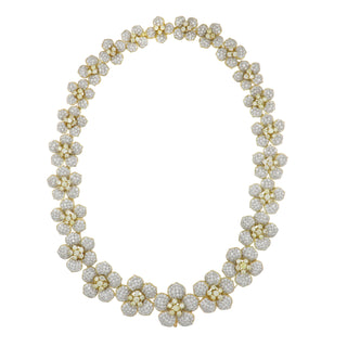 Estate Two-Tone 18K Fancy Yellow & White Diamond Flower Collar Necklace