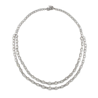 Mid-Century Round & Baguette Diamond Double-Row Necklace