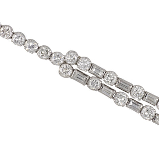 Mid-Century Round & Baguette Diamond Double-Row Necklace