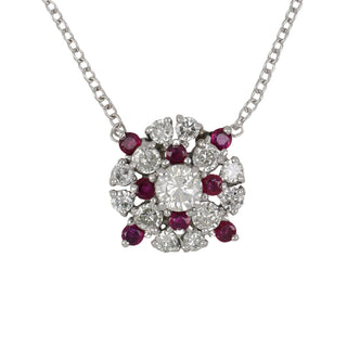 Estate Diamond & Ruby Cluster Pendant Necklace