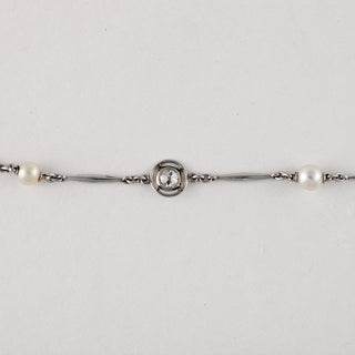 Edwardian Platinum Diamond & Pearl Bow Necklace