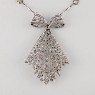 Edwardian Platinum Diamond & Pearl Bow Necklace