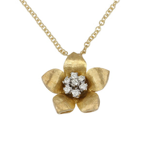 Tenenbaum 18K Gold Diamond Flower Pendant Necklace