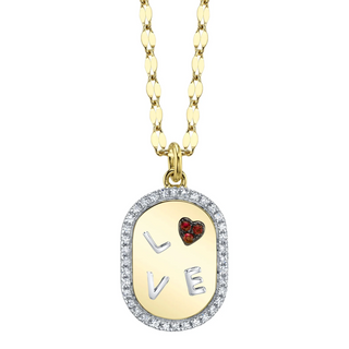 Shy Creation LOVE Pendant Necklace with Ruby Heart & Diamonds