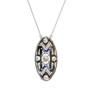 Art Deco Platinum Openwork Diamond & Synthetic Sapphire Necklace