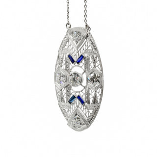 Art Deco Platinum Openwork Diamond & Synthetic Sapphire Necklace