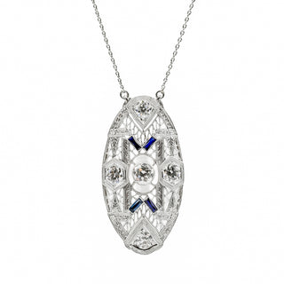Art Deco Platinum Openwork Diamond & Synthetic Sapphire Necklace