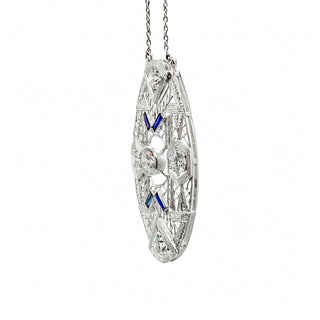 Art Deco Platinum Openwork Diamond & Synthetic Sapphire Necklace