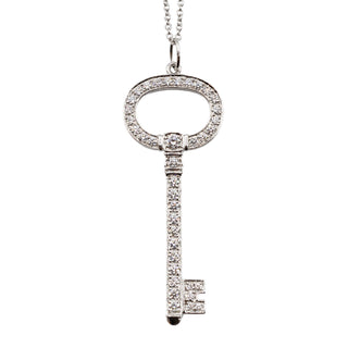 Estate Tiffany & Co. Platinum Diamond Key Pendant Necklace