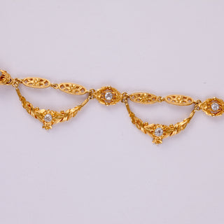 Victorian 18K Gold Diamond Garland Bib Necklace with Pearl
