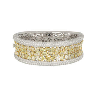 Estate 18K Two-Tone Gold Fancy Yellow & White Diamond Cobblestone Bangle Bracelet