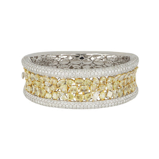 Estate 18K Two-Tone Gold Fancy Yellow & White Diamond Cobblestone Bangle Bracelet