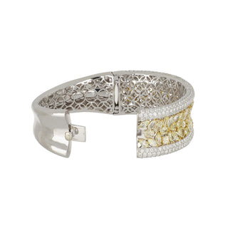 Estate 18K Two-Tone Gold Fancy Yellow & White Diamond Cobblestone Bangle Bracelet