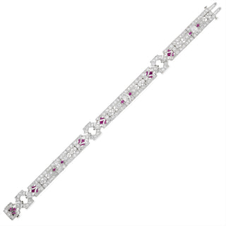 Art Deco Platinum Diamond & Calibre-Cut Ruby Filigree Link Bracelet