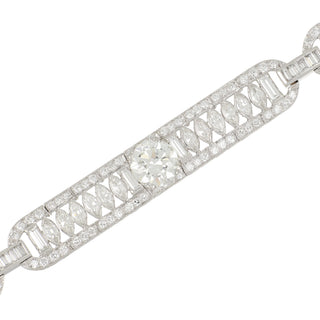 Art Deco Platinum Diamond Lattice Line Bracelet