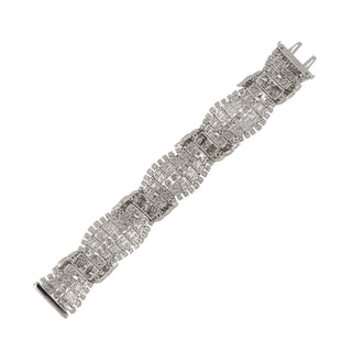 Art Deco Platinum Diamond Wide Gathered Bracelet