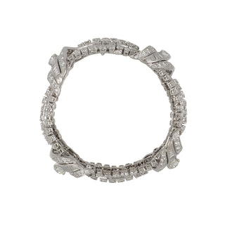 Art Deco Platinum Diamond Wide Gathered Bracelet