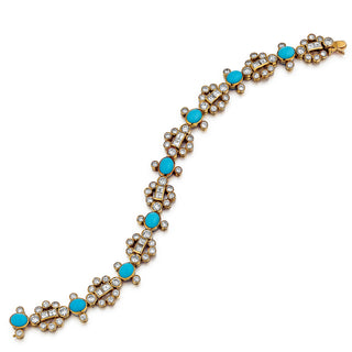 Estate Adler 18K Gold Turquoise and Diamond Link Bracelet