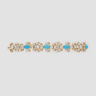 Estate Adler 18K Gold Turquoise and Diamond Link Bracelet