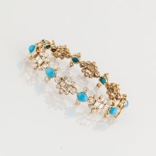 Estate Adler 18K Gold Turquoise and Diamond Link Bracelet