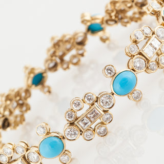 Estate Adler 18K Gold Turquoise and Diamond Link Bracelet
