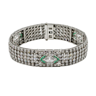 Platinum Emerald Line Bracelet with Diamonds