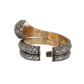 Vintage Two-Tone Diamond Snake Hinged Bangle with Rubies