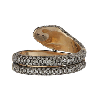 Vintage Two-Tone Diamond Snake Hinged Bangle with Rubies