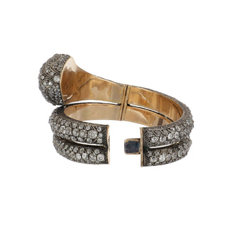 Vintage Two-Tone Diamond Snake Hinged Bangle with Rubies