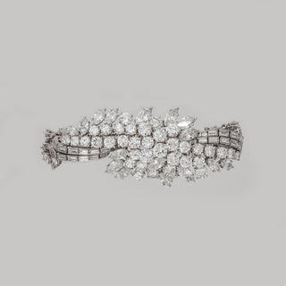Mid-Century Platinum Mixed-Cut Diamond Cluster Bracelet