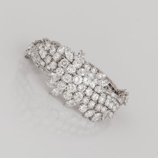 Mid-Century Platinum Mixed-Cut Diamond Cluster Bracelet
