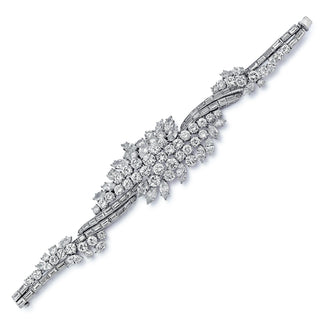 Mid-Century Platinum Mixed-Cut Diamond Cluster Bracelet