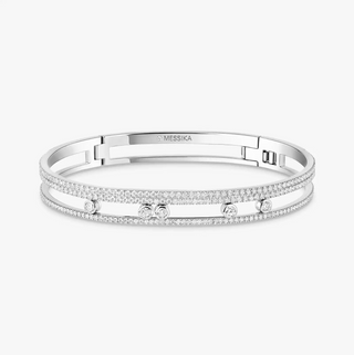 Messika Move Romane 18K White Gold Pavé Diamond Bangle Bracelet