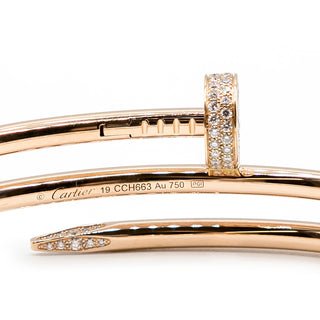 Estate Cartier 18K Rose Gold Double Juste Un Clou Half-Paved Bracelet