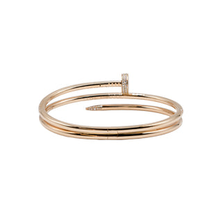 Estate Cartier 18K Rose Gold Double Juste Un Clou Half-Paved Bracelet