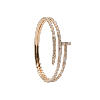 Estate Cartier 18K Rose Gold Double Juste Un Clou Half-Paved Bracelet