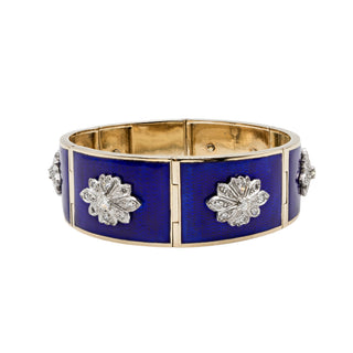Mid-Century 14K Gold Enamelled Plaque Bracelet with Diamonds