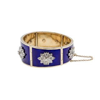 Mid-Century 14K Gold Enamelled Plaque Bracelet with Diamonds