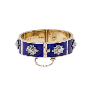 Mid-Century 14K Gold Enamelled Plaque Bracelet with Diamonds