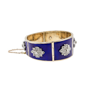 Mid-Century 14K Gold Enamelled Plaque Bracelet with Diamonds